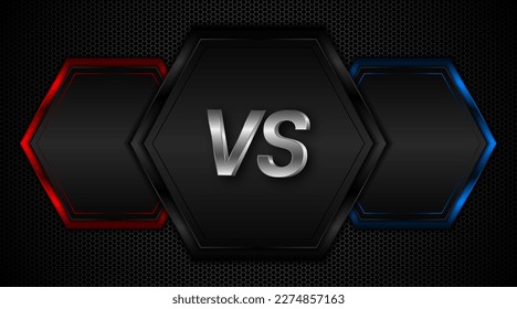 Versus between red and blue on black steel mesh background. Background concept for gaming and other competitions with empty space for design. Letter VS for a two-team match.	