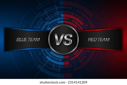 Versus between red and blue on dark background. Background concept for gaming and other competitions with empty space for design. Letter VS for a two-team match.
