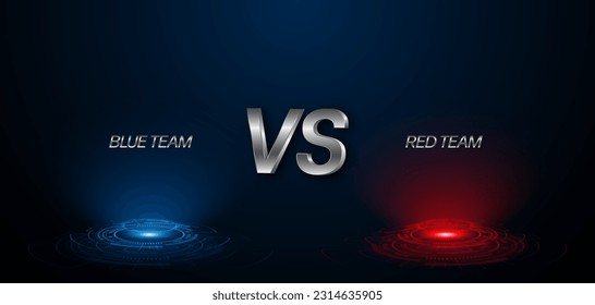 Versus between red and blue on dark background. Background concept for gaming and other competitions with empty space for design. Letter VS for a two-team match.
