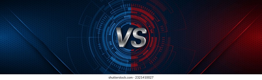 Versus between red and blue on dark background. Background concept for gaming and other competitions with empty space for design. Letter VS for a two-team match.
