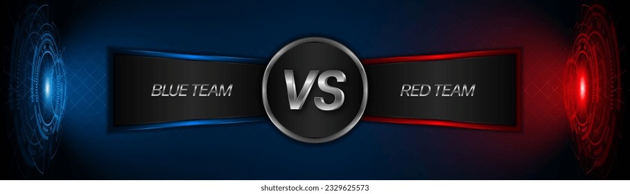 Versus between red and blue on dark background. Background concept for gaming and other competitions with empty space for design. Letter VS for a two-team match.	