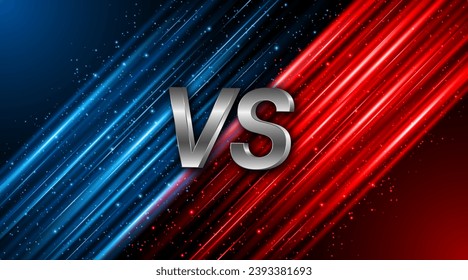 Versus between red and blue on dark background. Background concept for gaming and other competitions with empty space for design. Letter VS for a two-team match.	