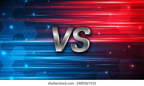 Versus between red and blue on dark background. Background concept for gaming and other competitions with empty space for design. Letter VS for a two-team match.	