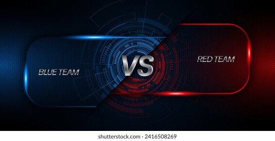 Versus between red and blue on dark background. Background concept for gaming and other competitions with empty space for design. Letter VS for a two-team match.	