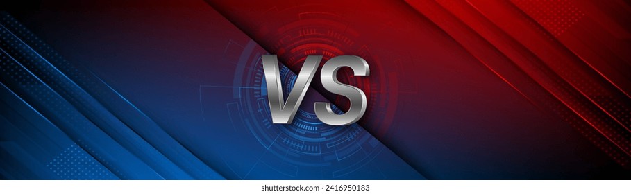 Versus between red and blue on dark background. Background concept for gaming and other competitions with empty space for design. Letter VS for a two-team match.	