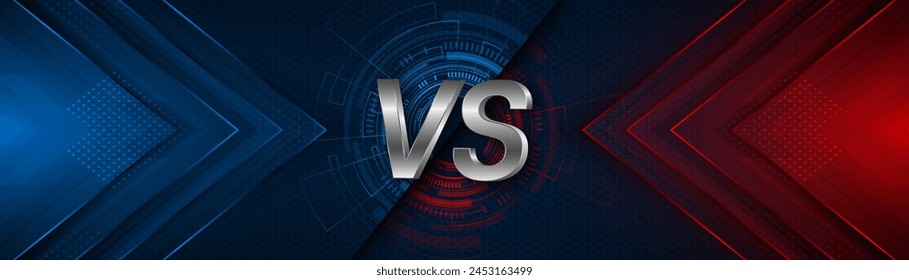 Versus between red and blue on dark background. Background concept for gaming and other competitions with empty space for design. Letter VS for a two-team match.	