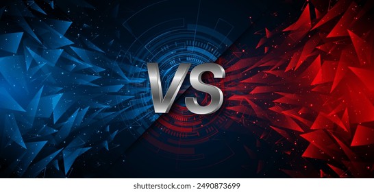 Versus between red and blue on dark background. Background concept for gaming and other competitions with empty space for design. Letter VS for a two-team match.	