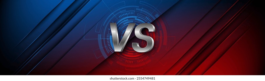 Versus between red and blue on dark background. Background concept for gaming and other competitions with empty space for design. Letter VS for a two-team match.	