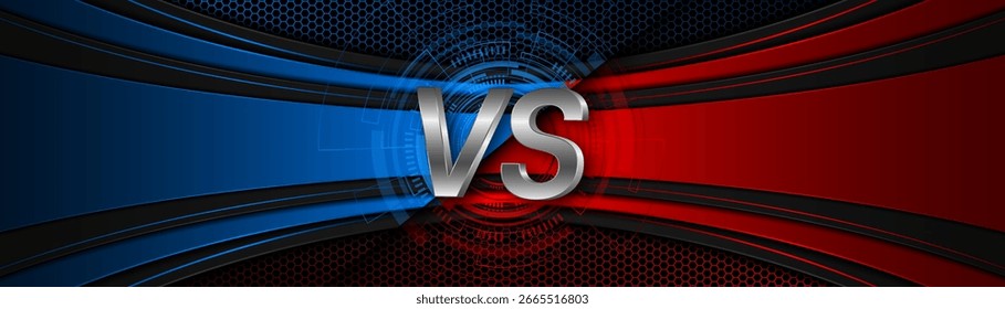 Versus between red and blue on dark background. Background concept for gaming and other competitions with empty space for design. Letter VS for a two-team match.	