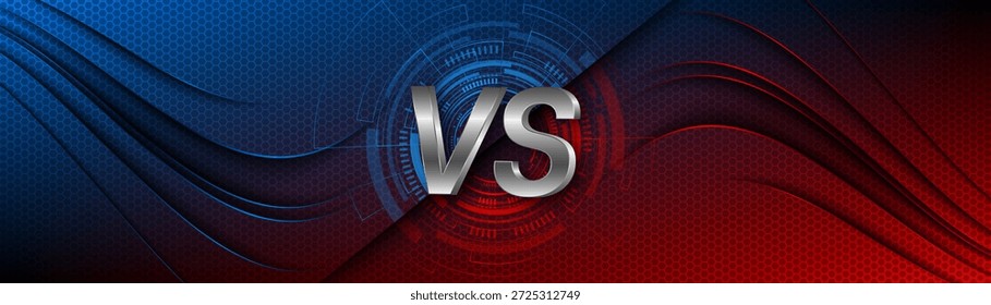 Versus between red and blue on dark background. Background concept for gaming and other competitions with empty space for design. Letter VS for a two-team match.