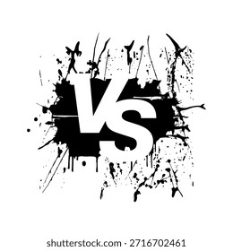 Versus diseño de salpicadura de tinta negra, vs Ilustración vectorial de textura de pintura, competencia, diseño de comparación de lucha.