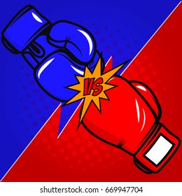 Versus boxing gloves on pop art style background. Vector design element