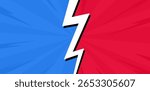 Versus comic frame. Pop art comic background with lightning effect. Blue and red VS banner. Vector illustration