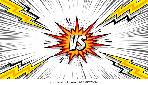 Versus comic frame. Vs comics book clash frames on halftone stripes background vector template.