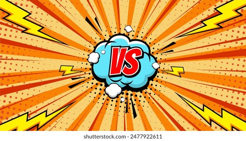 Versus comic frame. Vs comics book clash frames on halftone stripes background vector template.