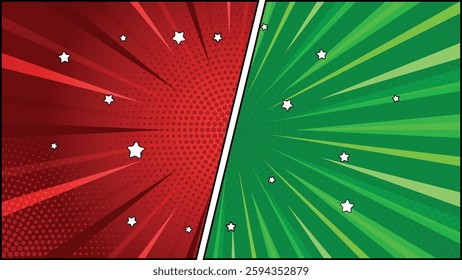 Versus in comic style background. Red and Green vs frames.