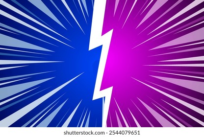 versus comic style backgrounds with lightning and halftone effects.