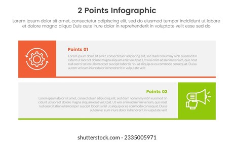 o comparar el concepto para el banner de plantilla infográfica con el cuadro rectangular largo horizontal con el vector de información de lista de dos puntos