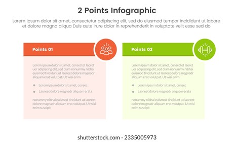 o comparar y comparar el concepto para el banner de plantilla infográfica con cuadro de tabla y símbolo de círculo con vector de información de lista de dos puntos