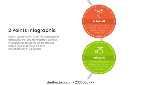 o comparar el concepto para el banner de plantilla infográfica con un círculo vertical grande con dos vectores de información de lista de puntos