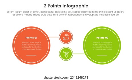 Vergleich oder Vergleich des Konzepts für Infografik-Template-Banner mit großem Kreis und mit zwei Punktlisten-Informationen verlinkt