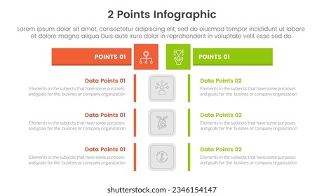o comparar y comparar el concepto para el banner de la plantilla infográfica con la tabla de rectángulos de caja opuesta a la información de la lista de dos puntos