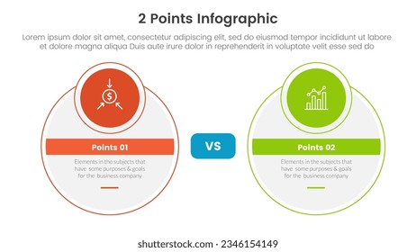 versus or compare and comparison concept for infographic template banner with big circle and small circle badge with two point list information