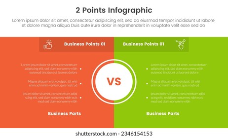 versus or compare and comparison concept for infographic template banner with fullpage box background and big circle center with two point list information