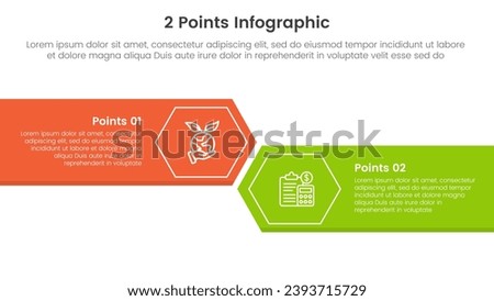 versus or compare and comparison concept for infographic template banner with big rectangle with arrow edge and hexagon with two point list information
