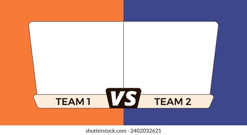 Versus comparison blank. Vs poster. Battle cover with emblem and empty banner for contestants names. Vector illustration with divider and copy space.