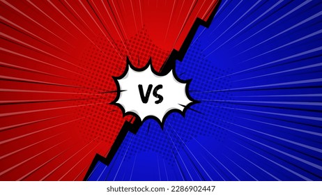 
Versus competitive concept in comic style on red and blue background with halftones and lightning split background. Vector illustration