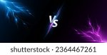 Versus cover with thunderstorm effect. VS screen for sport games, match, tournament, martial arts. Modern banner. Realistic bright lightning with flashes of light. Vector illustration. EPS 10.