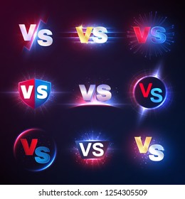 Versus emblems. Vs mma competition, battle confrontation lucha libre contest versus vector symbol set