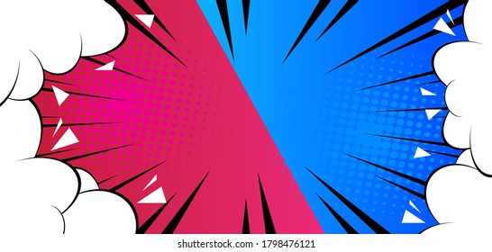 Versus, Fight Background In Flat Comics Style Design. Vector Illustration Comic Book, Cartoon Backdrop For Poster, Flyer, Banner.