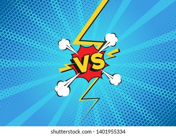 Versus Fight Backgrounds In Flat Comics Style. Vs Battle Challenge Isolated On Color Background. Vector Cartoon Comics Background. Comic Fighting Duel With Lightning Ray Border.