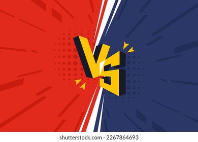 Versus fight banner. VS. Game battle separation of two color, red and blue. Vector illustration template, background and poster.