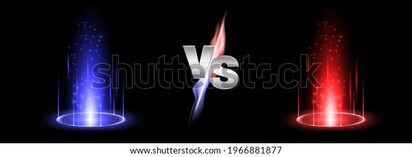 Versus\
fire battle with hologram podium, magic portal. MMA concept - fight\
night, MMA, boxing, wrestling, Thai boxing. VS of metal letters\
with light fire and glow. Versus battle\
vector