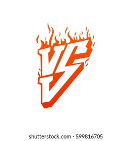 Versus with fire frames and vs letters. Flaming VS for duel and confrontation. Flat illustration isolated on white background