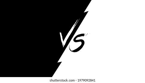 Versus flat tournament screen design. White and black background with VS brush style monogram. Template for esports battle. Team competition, game championship. Vector illustration. 