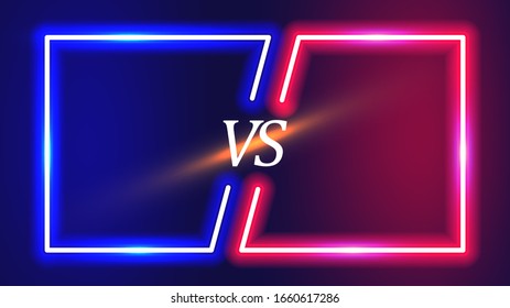Versus frame. Blue and red neon light. Vector illustration.
