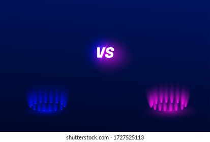 Versus glowing teleport effect on floor. Vs battle scene with rays and sparks. Abstract hologram supernatural vector background. Fight and battle game challenge, competition color vs illustration