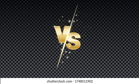 Versus gold fire battle. MMA concept - fight night, MMA, boxing, wrestling, Thai boxing. VS of metal letters with light fire and glow. Versus battle vector