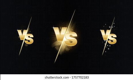 Versus gold fire battle. MMA concept - fight night, MMA, boxing, wrestling, Thai boxing. VS of metal letters with light fire and glow. Versus battle vector