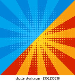 Versus. High quality comic book style background. Pop art retro comic. Lightning blast halftone dots. Cartoon vs. Vector Illustration. Background superhero. Abstract background.