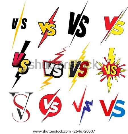 Versus icon set featuring bold "VS" letter designs and battle-themed symbols. A dynamic vector collection perfect for competitions, ga