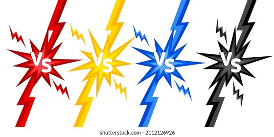 Contra conjunto de iconos. Cartas VS, concepto de batalla o competencia. Doblar entre dos jugadores.romper el borde. Diseño de estilo cómico.
Ilustración del vector