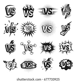 Versus icon sketch set. Opponents competition in sport or business challenge. Vector flat style illustration isolated on white background