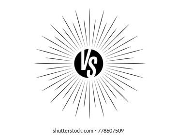 Versus icon. VS letters is into round circle shape. Black symbol with rays from center isolated on white background. Vector illustration