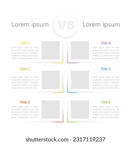 Versus infographic chart design template. Abstract infochart with editable contour. Instructional graphics with 6 step sequence. Visual data presentation. Tai Le Regular, Calibri Light fonts used