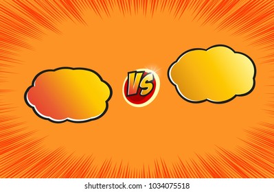 Versus letter background. Cartoon retro design with cloud bubbles. Yellow and orange color. Comics explosion background. Vector illustration.